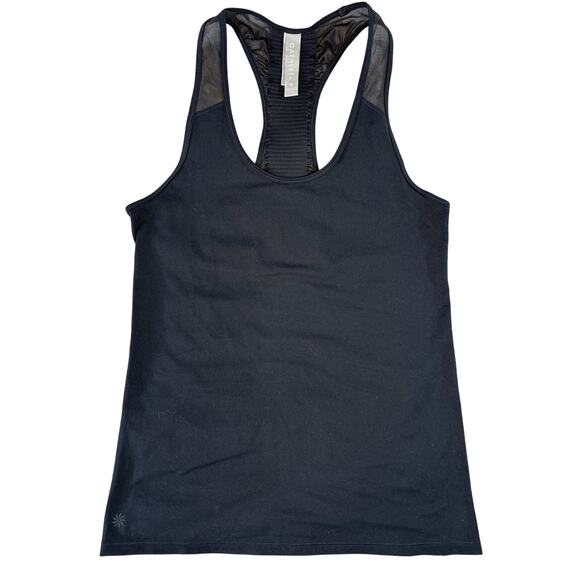 Athleta‎ Bakasana Racerback Tank Top Black Size M Ruched Mesh Back Yoga Gym - Picture 1 of 6